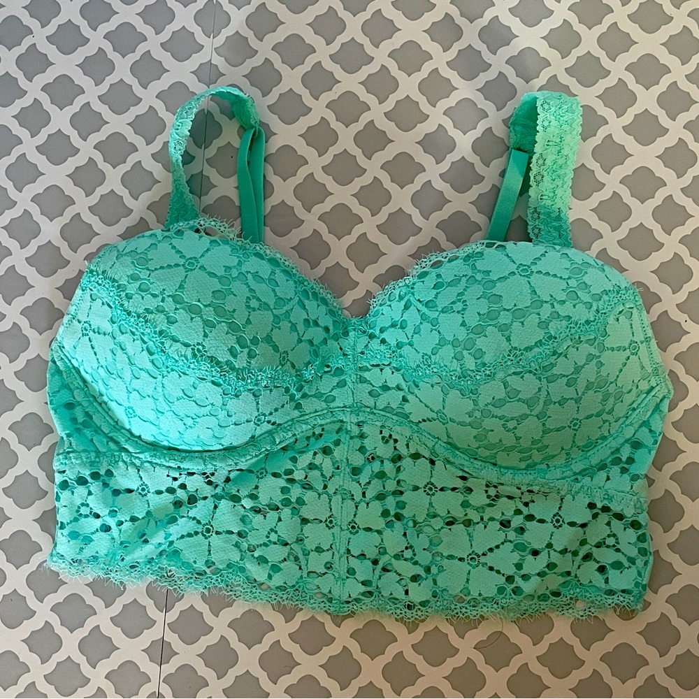 Victoria Secret Pink S Push Up Bralette Eyelet Lace teal Green